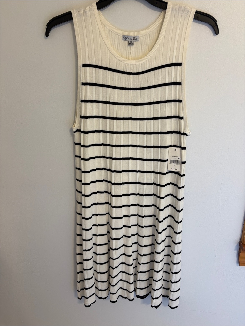 Ophelia Rae Ivory and Black Ribbed Striped Midi Dress